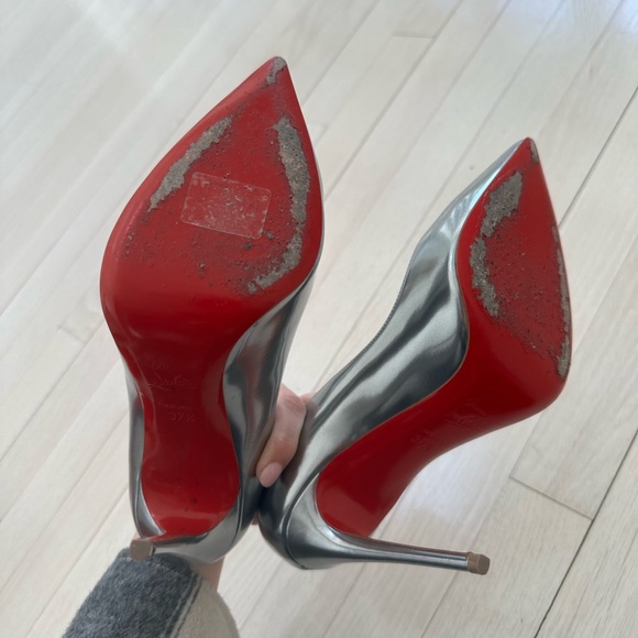 Christian Louboutin Silver Pigalle Follies 100mm Pumps Size 37.5 - Picture 9 of 14